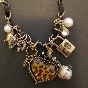 NWT Betsey Johnson Leopard Heart Lock Key Necklace